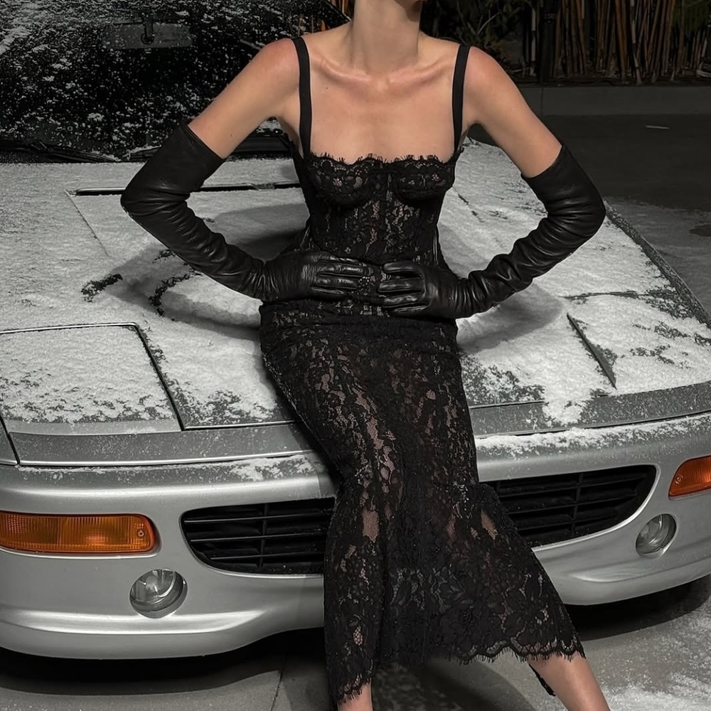 Helsa The Lace Column Dress in Black - Picture 8 of 11